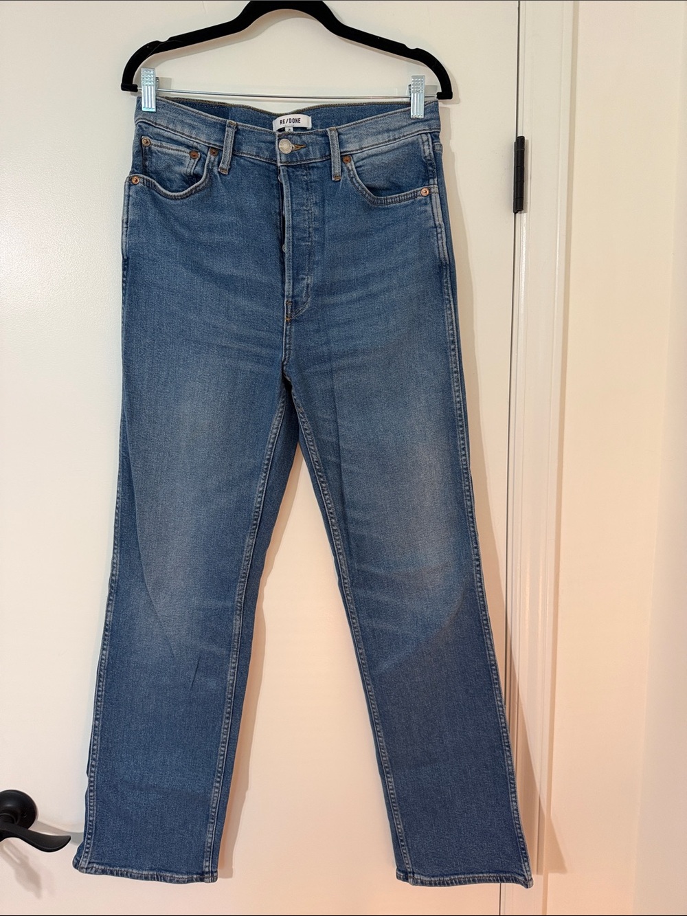 Re/Done Women's Straight Leg Jeans in Classic Blue Denim